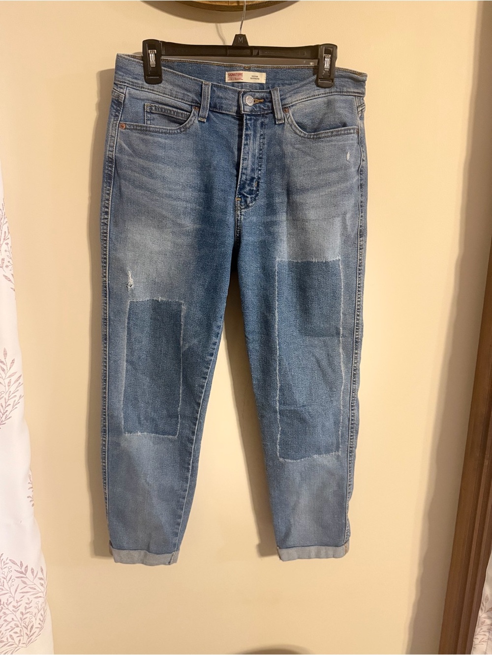 Levi Strauss Signature Women’s 6 W28 Heritage Boyfriend Patchwork Cropped Jeans